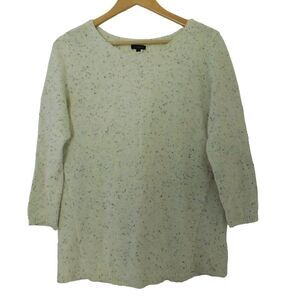 Talbots Womens‎ Pullover Sweater Size Medium 3/4 Sleeve  Winter White Blue Fleck